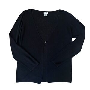 Eileen Fisher Linen Blend Cardigan Black Sweater Women Medium One Button V Neck